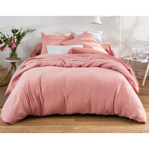 Image de Housse de couette 140x200 en gaze de coton rose poudré