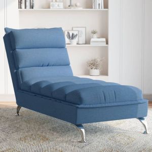 VidaXL Chaise Longue Avec Coussins Bleu Tissu