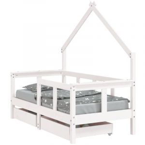 VidaXL Cadre de lit enfant tiroirs blanc 70x140 cm bois de pin massif Blanc