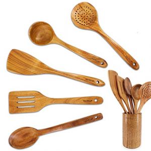 Ustensiles de cuisine - StarBlue - Ensemble de 6 en bois dacacia - Écologiques - Antiadhésifs - Durables