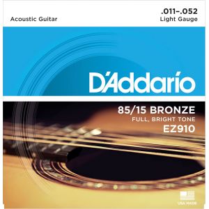 D'Addario Cordes en bronze pour guitare acoustique EZ910, 85/15, Light, 11-52