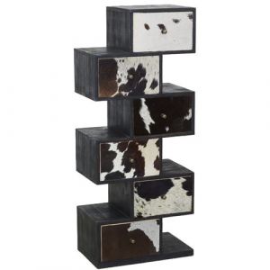 Aubry Gaspard Commode Zigzag en manguier et peau de vache noire et blanche
