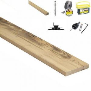 Image de Kit de 30m² en bois exotique MUIRACATIARA TIGERWOOD Longueur 1850mm avec Lambourde, vis, cale de ventilation, plot pvc et Bande bitumineuse
