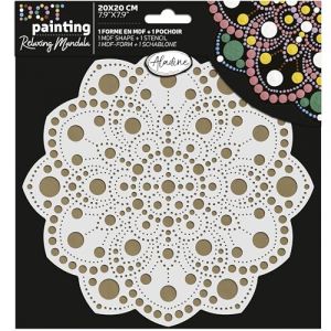 Aladine Kit Pochoir & Support Mandala 20 cm - Pour Cr&eacute;er Mandalas en Dot Painting - Peinture sur Galet, Bois, Tissus, Toiles - Dotting Peinture Points - Loisirs Cr&eacute;atifs - 85502