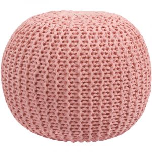 Image de Rendez Vous Déco Pouf tricot rond en coton rose poudré