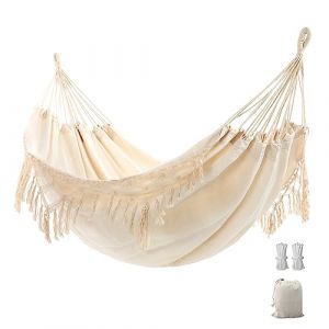 Hamac De Jardin Avec Glands Elegants Macrame Hammock Lit Avec Sac De Transport Pour Le Patio, Cour, Exterieur Et Interieur Charge 20