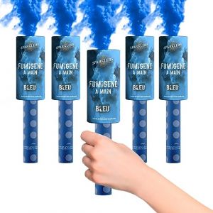 Fumig&egrave;ne Torche a Main 45 secondes couleur Bleu - Lot de 5 - D&eacute;clenchement &agrave; M&egrave;che, dur&eacute;e 45 sec,