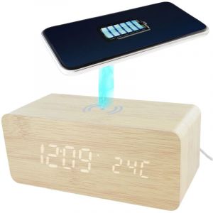 Altobuy - R&eacute;veil 2-en-1 Chargeur &agrave; Induction Effet Bois Clair