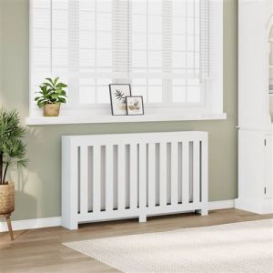 VidaXL Cache-radiateur blanc 149x20x82 cm bois d'ingénierie, bouchon de radiateur, cache-radiateur haut, radiateur à profil réduit
