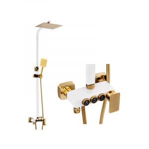 Desconocido Silla Élégant Colonne de Douche avec Mitigeur Réglable en Hauteur Système de Douche, Blanc/Doré