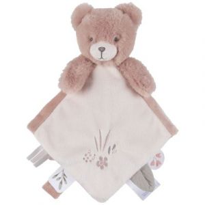 NOUKIE’S – Doudou Lily en Veloudoux Rose poudré – Peluche marionnette Interactive – avec Lien d’Attache et étiquettes sensorielles – Idéal dès la Naissance
