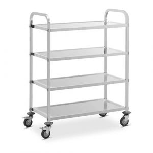 Chariot De Service Chariot Vaisselle Roulettes Inox 4 Plateaux 108 kg Argent, Blanc