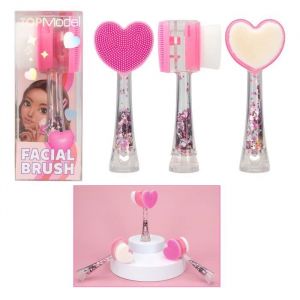 Depesche 12838 TOPModel Beauty and Me-Brosse &agrave; visage rose en forme de c&oelig;ur, avec manche transparent et confettis, y compris pinceau et un c&ocirc;t&eacute; silicone, Multicolor