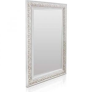 Image de Blumfeldt Miroir Mural Shabby Chic - 90 x 60 cm - Grand Miroir de Style Vintage Français - Blanc Antique et Argent