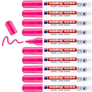 Edding 4095 Marqueur craie liquide - rose fluorescent - 10 feutres craie liquide - 2-3 mm - feutre craie effacable pour écrire sur les vitres,le verre - feutre craie ardoise aux couleurs opaques