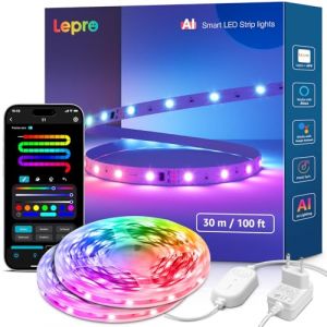 Lepro S1 IA Ruban LED Connecté 30M, Concepteur d'Éclairage IA Personnalisé, Bande LED Wifi RGB+IC App Contrôle, Sync Musique, Compatible avec Alexa et Google Assistant pour Maison Chambre Gaming