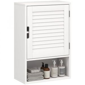 Homcom Armoire murale de salle de bain - porte &agrave; fermeture douce, &eacute;tag&egrave;re r&eacute;glable, compartiment ouvert - MDF - 40x20x60cm - blanc