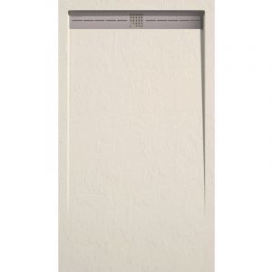 Stano Receveur de douche 70x80 cm extra plat ARCO en r&eacute;sine surface ardois&eacute;e beige Grille inox