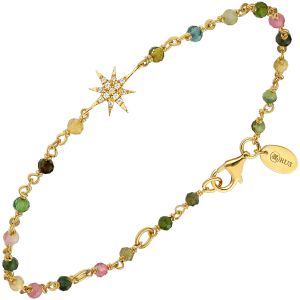 Bracelet Argent Doré Étoile Zirconium Blanc Et Pierres Multi-Tourmaline
