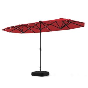 Parasol de jardin double Coast 400 x 200 cm rouge vin avec éclairage LED à énergie solaire - Parasol extra large avec manivelle et base en croix robuste