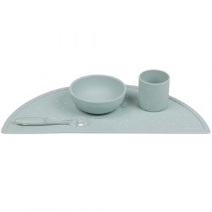 Nattou Vaisselle en Silicone pour Enfants, Set Repas 4 Pièces, 1 Cuillère, 1 Bol avec Couvercle, 1 Gobelet, 1 Set de Table, sans BPA, Vegan, Silicone, Motif Vert