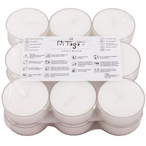 Pritogo Lot de 18 bougies chauffe-plat en plastique - Dur&eacute;e de combustion : 5 heures - XXL - Diam&egrave;tre : 5,8 x 2,2 cm - Sans parfum