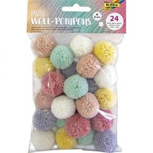 Folia Pompons en Laine Pastel, Assortis en 6 Couleurs, Environ 3 cm de diam&egrave;tre, id&eacute;al pour Les travaux manuels color&eacute;s, Multicolore, 24 Unit&eacute; (Lot de 1), Set Pi&egrave;ces