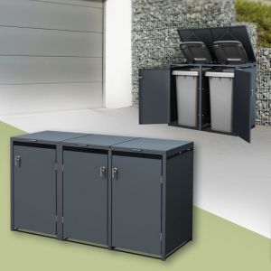 ML-Design Abri pour 3 Poubelles, jusqu'à 240 L, Acier, Anthracite, 200x80x116,3 cm, Habillage de Poubelle, Verrouillable, Box avec Couvercle