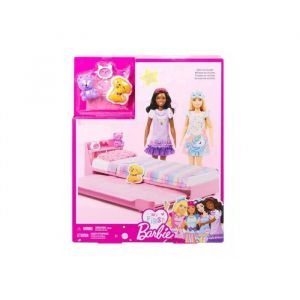 Pour barbie ma premiere poupee - coffret dodo soiree pyjama - mobilier lit rose chambre - set accessoires maison et carte