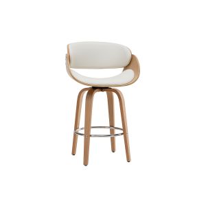Miliboo Tabouret de bar pivotant blanc et bois clair 65 cm BENT