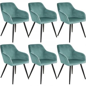 Image de TecTake 6 Chaises MARILYN Design en Velours Style Scandinave - turquoise/noir