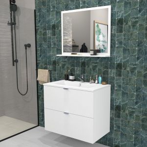 Meuble Sous Vasque Malaga 80 Cm + Vasque + Miroir / Blanc/ Neuf