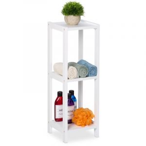 Relaxdays Tagère de salle de bain ou cuisine, mdf, 3 niveaux spacieux, h x l x p : 65 x 22 x 22 cm, blanc