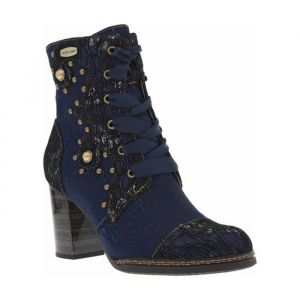 Laura Vita Bottines bleues &agrave; talon bloc et &agrave; lacets rubans et zip avec clous et perles