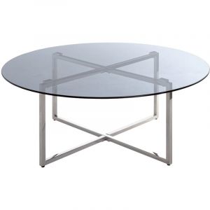 Table basse en inox et verre trempé - Diamètre 100 x Hauteur 45 cm -PEGANE-