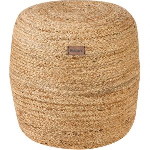 Beliani Pouf de Forme Cylindrique en Jute Beige Sable et en Tissu Coton de 48 cm de Hauteur avec Rembourrage en Billes de Polystyrène