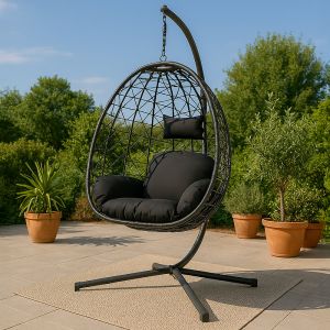 Concept-Usine Fauteuil suspendu effet rotin noir CUZCO