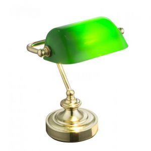 Globo Lampe de bureau en laiton antique avec écran acrylique vert