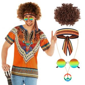 Morph Déguisement Hippie Homme, Costume Années 70 Vintage, Tenue Rétro Carnaval ou Fête à Thème, XL