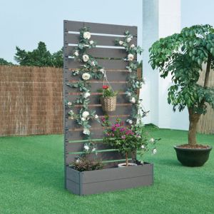 Jardini&egrave;re avec brise-vue Heerde bois composite 180 x 90 x 38 cm gris [en.casa]
