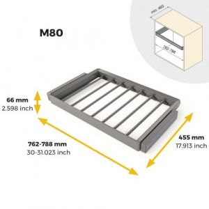 Image de Emuca Kit de porte-pantalon à 7tringles et rack ajustable Quartz pour armoires, glissières extension totale et à fermeture douce, Module 80cm, Finition