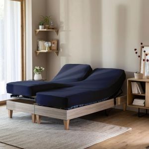 Terre de Nuit Drap housse bleu marine pour lit articul&eacute; jersey extensible 2x90x200