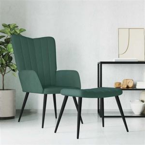 VidaXL Chaise de relaxation avec repose-pied Vert fonc&eacute; Velours