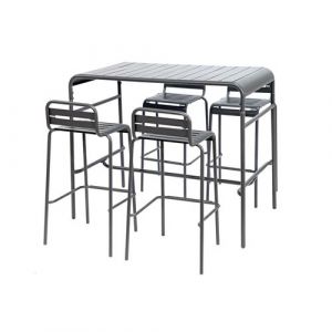 Table haute de jardin AMELIA anthracite 4 chaises hautes en acier 120 x 70cm x 95cm