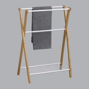 Tendance Porte serviette 3 barres + 1 étagères Bambou Blanc