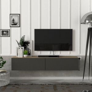 Meuble TV Toivakka 135 x 31 x 25 cm effet chêne et anthracite
