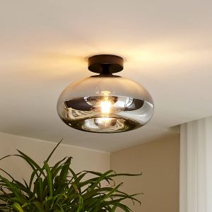Lindby - Plafonnier à intensité variable 'Zehra' en verre pour couloir - noir, gris fumée