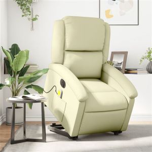 VidaXL Fauteuil inclinable de massage &eacute;lectrique cr&egrave;me cuir v&eacute;ritable 3204276