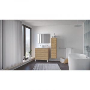Meuble à poser 3 Tiroirs TRENDY - 80cm - finition bois - vasque
