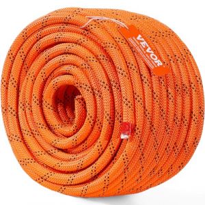 VEVOR Corde en Polyester Double tressé, 12,7 mm x 36,57 m, Corde d'escalade en Plein air, 48 brins, résistance à la Rupture de 35,58 KN, pour randonnée, Camping, balançoire, Sauvetage, Orange/Noir